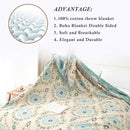 Snycler Boho Throw Blanket for Bed - 100% Cotton Ultra Soft Rustic Quilt - Blue Boho Floral Printed Farmhouse Decor Bed Blankets, 91"×98" All Season Rustic Throw for Sofa Couch Chair by CozyNest Decor