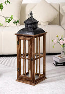 Large Farmhouse Decorative Wooden Lanterns Set of 2, Rustic Burnt Wood Floor Lanterns, Indoor/Outdoor Hurricane Lanterns for Home Decor (No Glass) by CozyNest Decor
