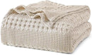 PHF 100% Cotton Waffle Weave Blanket Queen Size, Soft Lightweight Breathable Cozy Summer Blankets for Bed, Luxury Aesthetic Woven Bedding for Home Decor, 90"x90", Oatmeal by CozyNest Decor