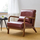 Glitzhome 30.75" H Mid Century Red Accent Armchair, Single Reading Armchair PU Leather Lounge Chair with Walnut Ruberwood Frame by CozyNest Decor