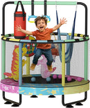 LAMERGE 55" 7-in-1 Round Trampoline for Kids Boys & Girls Ages 1-8, Indoor & Outdoor Trampoline for Fun, Adjustable Height Handrail ＆ Enclosed Safety Net ＆ Durable Designs for Toddlers Children by TinyTreasures Baby Boutique