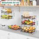 Giwil 3 Tier Countertop Fruit Basket for Kitchen, Vegetable Storage Bread Fruit Bowl Stand with 2 Banana Hooks, Wall Mounted Metal Wire Basket Organizer for Potato Onion, Black by CozyNest Decor