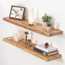 Floating Shelves for Wall, 36"x9.3" Rustic Solid Live-Edge Elm Wood Wall Shelves, Heavy-Duty Floating Shelves with Invisible Brackets, Set of 2 for Living Room, Bedroom, and Kitchen, Natural Finish by CozyNest Decor