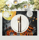 Black Cat Halloween Placemats Set of 4 Spooky Pumpkin Boo Bat Moon Horror Place Mats 12x18 Inch Seasonal Washable Linen Table Mat for Party Kitchen Dining Outdoor Indoor Decor by CozyNest Decor