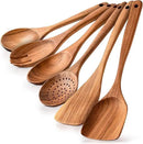 Wooden Spoons for Cooking Utensils Set with Holder, Spoon Rest & Hooks, Teak Wood Nonstick Kitchen Cookware by CozyNest Decor
