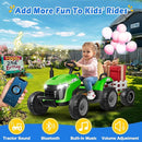 24V Ride On Tractor w/Tiltable & Detachable Trailer, 2x65W Motors, EVA Tires, Remote Control, Bluetooth, Shifter, Music, Electric Car for Kids, Green by TinyTreasures Baby Boutique