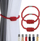 Fenghuangwu 2Pack Magnetic Curtain Tiebacks – Bohemian Style Handmade Woven Tie-Backs for Drapes,Elegant Exquisite Knot Holdbacks,Outdoor Boho & Modern Home Decor -Red by CozyNest Decor