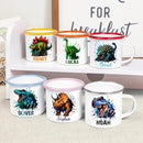 Personalized 12 oz Enamel Mug with Name - Custom Camping Coffee Mugs for Home, Work, Travel, Camping - Birthday Christmas Gift for Family Friend (Splash-Ink Dinosaur) by TinyTreasures Baby Boutique