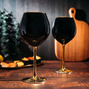 Set Of 4 Black Wine Glasses Gold Stemmed 14 Oz By Gold Rim Wine Glasses Black Colore by The Wine Savant