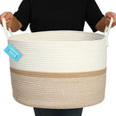 OrganiHaus Boho Woven Basket for Blankets and Laundry, Decorative Large Storage Bin for Living Room, Nursery Basket for Toys & Clothes, Soft Cotton Rope with Handles 20x13 inches - Striped Honey by TinyTreasures Baby Boutique