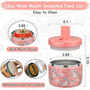 12oz Insulated Vacuum Food Jar with Buckle Lid Wide Mouth Soup Thermo for Hot Food Kids Leakproof Stainless Steel Lunch Container (Pink-Horse) by TinyTreasures Baby Boutique