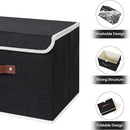 ANMINY Storage Bin with Lid Storage Boxes with PU Leather Handles PP Plastic Board Decorative Foldable Lidded Cotton Linen Fabric Home Cubes Baskets Closet Organizer Container - Black, Large Size by CozyNest Decor
