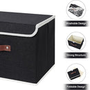 ANMINY Storage Bin with Lid Storage Boxes with PU Leather Handles PP Plastic Board Decorative Foldable Lidded Cotton Linen Fabric Home Cubes Baskets Closet Organizer Container - Black, Large Size by TinyTreasures Baby Boutique