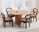 EALSON Mid Century Modern Rattan Dining Chairs Set of 4 Farmhouse Black Wood Kitchen Chairs with Cane Back Leather Upholstered Accent Armless Chairs for Dining/Living Room Restaurant, Brown by CozyNest Decor