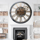 The Gears Clock 36'' Inch Real Moving Gear Wall Clock Vintage Industrial Oversized Rustic Farmhouse (Vintage Carbon Grey and Bronze) by CozyNest Decor