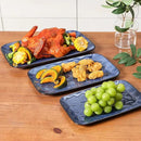 vicrays Ceramic Rectangle Serving Platters - 14" 12" 10" Porcelain Serving Trays Plates for Party BBQ Appetizers Sushi Dessert - Microwave Oven and Dishwasher Safe - Set of 3 Blue by CozyNest Decor