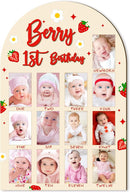R HORSE 3D Berry 1st Birthday Wood Photo Display Board, Adorable Strawberry Baby's First Year Picture Frame, 1-12 Months Milestone Board Birthday Decorations Keepsake Gift for Baby Girls Nursery Decor by TinyTreasures Baby Boutique
