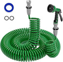 3/8" Lightweight Coil Garden Hose 100FT, EVA Flexible Curly Water Pipes with 6-Pattern Spray Nozzle for Boat, Greenhouse, Yard, Patio, Green by GreenHaven Gardens