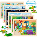 6 Packs Wooden Puzzles for Kids Ages 4-6, 60 Piece Wood Dinosaur Animals Jigsaw Puzzles for Toddlers Ages 3-5, Preschool Educational Learning Toys Gifts for 2 3 4 5 6 7 8 Boys Girls by TinyTreasures Baby Boutique