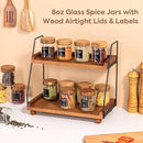 Yangbaga 12Pcs Glass Spice Jars with Labels-8oz Acacia Wood Lid Square Spice Containers,Seasoning Jars for Rack Cabinet Drawer,KitchenPantry Daily Use by CozyNest Decor