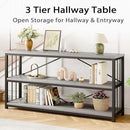 LVB Extra Long 3-Tier Sofa Table, Industrial Console Table with Storage Shelf, Modern Rustic Wood Metal Narrow Entryway Table, Skinny Behind Couch Table for Foyer Living Room Bedroom, Light Grey, 70In by CozyNest Decor