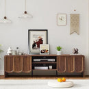 ORRD 63'' TV Stand, Modern TV Console Table Wave Panel Television Stands Entertainment Media Center with Storage Compartment and Sliding Door for Living Room (Walnut) by CozyNest Decor