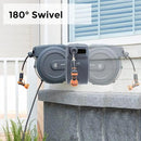 Giraffe Tools Metal Retractable Hose Reel 130 FT Wall Mounted Heavy Duty Hose Reel with 9 Pattern Nozzle 180 Deg Swivel, Metal Bracket Any Length Lock (1/2 130FT PRO, Dark Grey) by GreenHaven Gardens