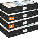 SpaceWhisper 90L Under Bed Storage Containers, 4-Pack Storage Bins with Clear Top, Foldable Closet Organizers and Storage with Label Holder for Clothing, Blankets, Comforter & Pillows(Black) by CozyNest Decor