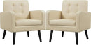 Yaheetech Mid-Century Accent Chairs, PU Leather Modern Upholstered Living Room Chair, Cozy Armchair Button Tufted Back and Wood Legs for Bedroom/Office/Cafe Beige 2PCS
