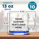 Custom Libbey Clear Glass Coffee Mugs 13 oz. Set of 10, Personalized Bulk Pack - Perfect for Coffee, Tea, Espresso, Hot Cocoa, Other Beverages - Blue Bottom by TinyTreasures Baby Boutique
