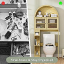 Over The Toilet Storage Cabinet, 31''W Arched Space-Saving Bathroom Organizer with Adjustable Shelf and Acrylic Doors, Freestanding Over Toilet Cabinet for Bathroom, Laundry, Restroom (Oak Wood) by CozyNest Decor