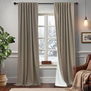 Light Brown Linen Blackout Curtains 96 Inches Long Back Tab Pocket Neutral Earthy Thermal Black Out Curtains for Living Room Sliding Glass Door Burg Floor to Ceiling Window Drapes 2 Panels 8ft Length by CozyNest Decor