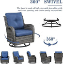 5 Piece Outdoor Patio Furniture Set - Outdoor Conversation Couch and Loveseat Glider Chair Furniture Set with Rattan Coffee Table for Deck Balcony Poolside Gray Wicker/Blue Cushions