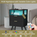 Black Nightstand with Charging Station and LED Lights,Modern Bedside Table with 2 Storage Drawer and Open Wood Shelf, for Bedroom and Small Spaces,Night Stand with Solid Wood Legs,Black by CozyNest Decor