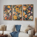 SIGNINART Orange Floral Framed Canvas Wall Art Set of 3, Mid Century Modern Flower Wall Decor, Neutral Plant Artwork, Boho Botanical Art Prints for Bedroom Living Room Office 16"x24"x3 by CozyNest Decor