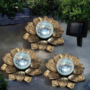LEWIS&WAYNE Solar Garden Lights Outdoor, 3 Pcs Coppery Lotus Flower Pathway Lamps with Cool White Crackle Glass Globe Led Lights for Patio Pathway Yard Balcony Garden Decorations by CozyNest Decor