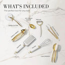 White & Gold Cooking Utensils Set - Luxe 8-Piece Kitchen Gadget Set Includes Can Opener, Tongs and Garlic Press - Stylish White and Gold Kitchen Accessories for Modern Kitchens, Ideal for Gifting by CozyNest Decor