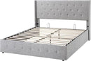 Allewie Queen Size Lift Up Storage Bed, Button Tufted Headboard with Wingback, Hydraulic Support, No Box Spring Needed, Light Grey by CozyNest Decor