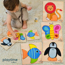 MAGIFIRE Toddler Puzzles Wooden Set of 4-4-Pack Multicolor Wood Animal Shapes with Storage Bag & Giftable Box - Wooden Puzzles for Toddlers 1-3 - Shape Recognition & Fine Motor Skills by TinyTreasures Baby Boutique