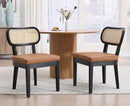 EALSON Mid Century Modern Rattan Dining Chairs Set of 2 Farmhouse Black Wood Kitchen Chairs with Cane Back Leather Upholstered Accent Armless Chairs for Dining/Living Room Restaurant, Brown by CozyNest Decor