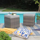 Patiorama 2 Pieces Assembled Outdoor Patio Ottoman, Indoor Outdoor All-Weather Grey Wicker Rattan Outdoor Footstool Footrest Seat with Light Grey Cushions, No Assembly Required by CozyNest Decor