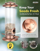 iBorn Metal Bird Feeder Hanging Wild Bird Feeders for Mix Seed Blends Heavy Duty All Metal Finishing, Copper Finish, 8 Inch 2 Port (Seed is not Included) by CozyNest Decor