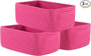 KALLAX Small Woven Basket, 12 x 8 x 4.5 Inches, Storage Basket for Organizing, Cute Small Rope Shelf Closet Cube Storage Bins Baskets for Shelves, Dog Toy Gift Baskets Empty, 3 Packs, Hot Pink by TinyTreasures Baby Boutique