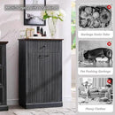 Modern Tilt-Out Trash Can Cabinet, 10 Gallon Fluted Laundry Hamper Cabinet with Drawers, Wooden Hidden Garbage Can Cabinets with Storage Basket, Free Standing for Kitchen and Living Room, Grey by CozyNest Decor