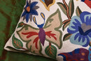 Butterfly Floral Decorative Pillow Cover Moth Botanical Flower Pillowcase Couch Hand Embroidered Flowery Outdoor Cushion Chair Suzani Accent Wool 18x18 Inch by CozyNest Decor