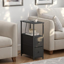 TUTOTAK Small Narrow End Table with Charging Station, Side Table with Outlets, Nightstand with 2 Cloth Drawers, Couch Table, for Living Room, Bedroom, Bedside, Black TB01BK085 by CozyNest Decor