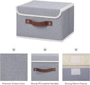 ANMINY 4PCS Storage Bins with Lid PU Leather Handles Storage Boxes PP Plastic Board Decorative Foldable Lidded Cotton Linen Fabric Home Cubes Baskets Closet Organizer Containers - Gray, Small Size by TinyTreasures Baby Boutique