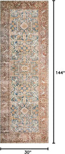 Loloi Layla Collection LAY-04 Ocean/Rust 2'-6" x 12'-0" .13" Thick Runner Rug, Soft, Durable, Vintage Inspired, Distressed, Low Pile, Non-Shedding, Easy Clean, Printed, Living Room Rug by CozyNest Decor
