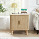 AVZEAR 24" Large Square End Table with Charging Station, Farmhouse Fluted Sofa Side Table with Sliding Tambour Door & Storage, Curved Rustic Wood Nightstand for Living Room, Bedroom, Natural by CozyNest Decor