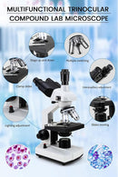 40X-5000X Compound trinocular Microscopes trinocular for Adults, with 5.0 mp Camera with Microscope Slides 30p, Microscope Accessories, Microscopes for School Laboratory Home Education Abbe Condenser by TinyTreasures Baby Boutique